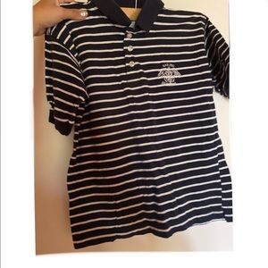 Boys navy and white striped polo